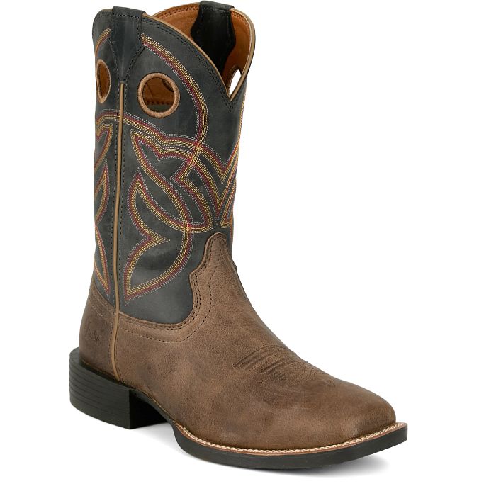 Bubu① J726 JUSTIN SE7526 Men's Lubbock Boot Brown/Stone Grey | Young's