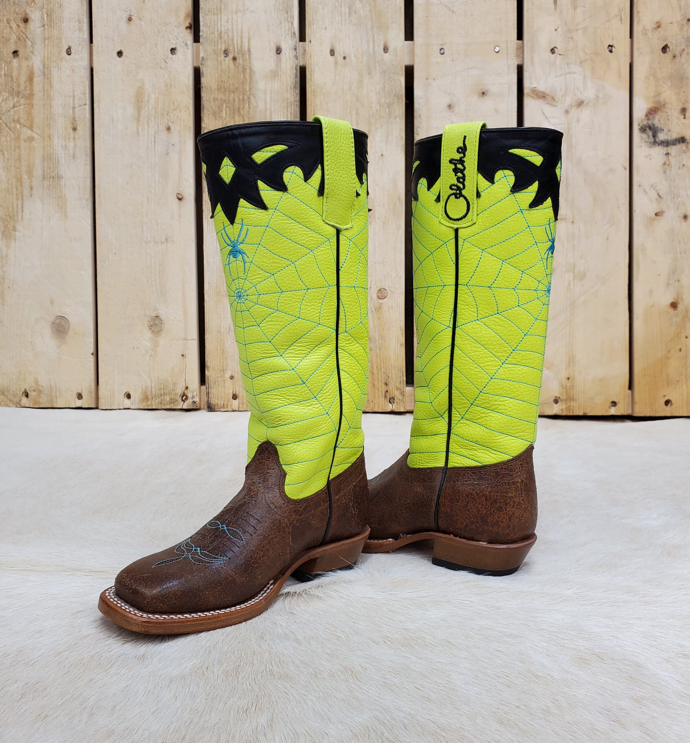 OLATHE 0332 BOYS CHOC/LIME BUCKAROO BOOTS | Young display picture 1