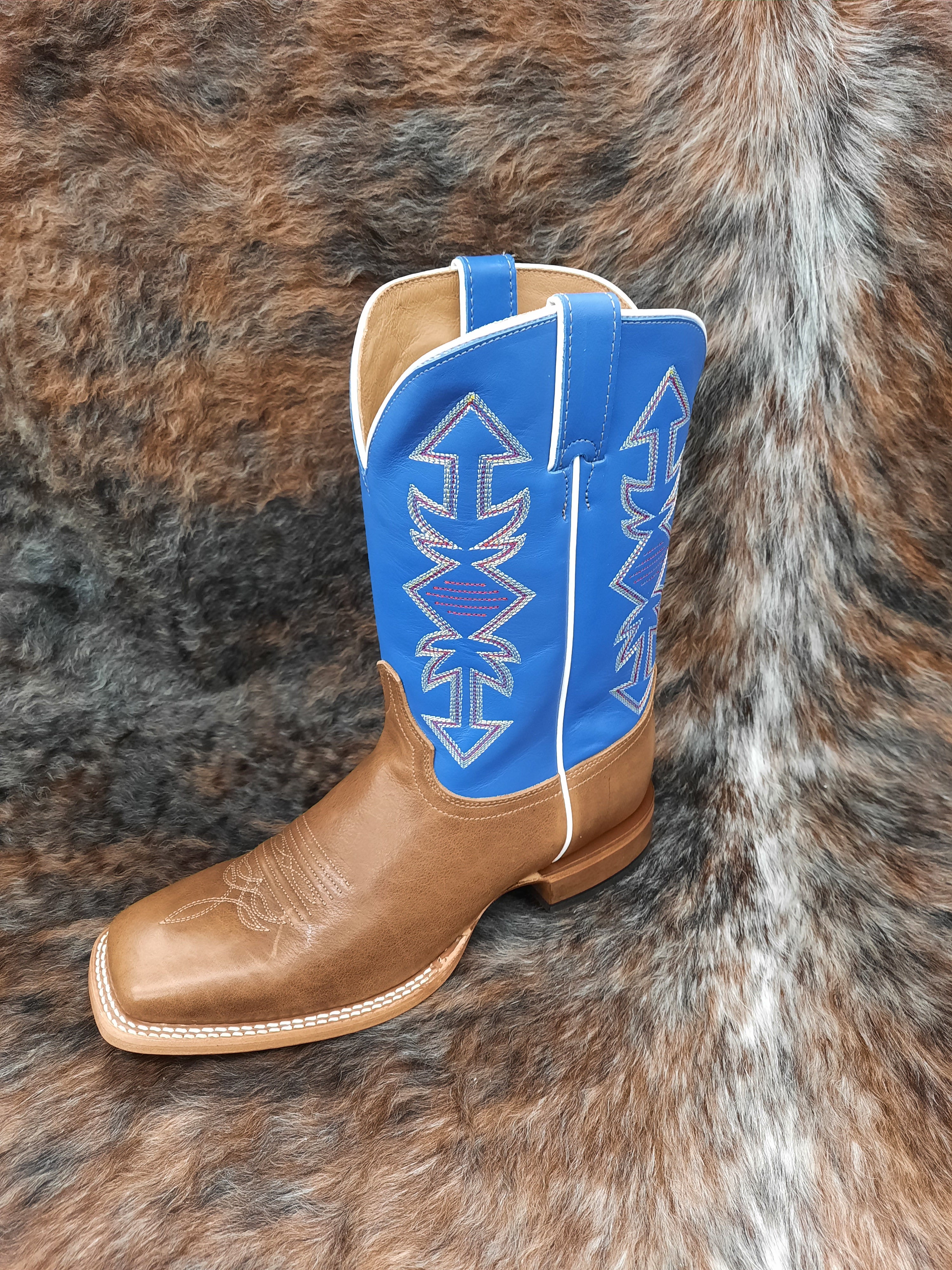 JUSTIN JP2502 MEN'S DAYNE BUCKSKIN TAN JEWEL BLU BOOTS | Young's