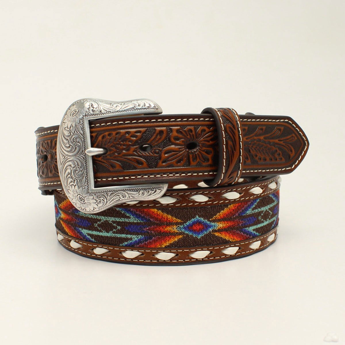 Ariat Men's Aztec Embossed White Weaved Leather Belt – La Raza Western Wear